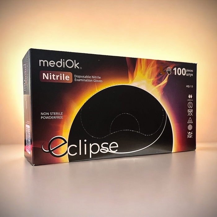 Рукавички оглядові mediOK ECLIPSE, не стерильні, нітрилові, без пудри, 5,2г, чорні, розмір XL